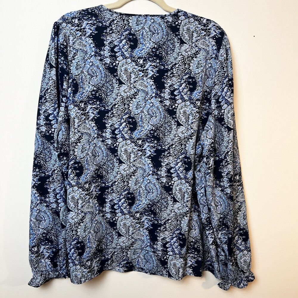 Joie Blue Parisian Paisley Long Sleeve Quarter Button Blouse Top Sz XL - Picture 8 of 12